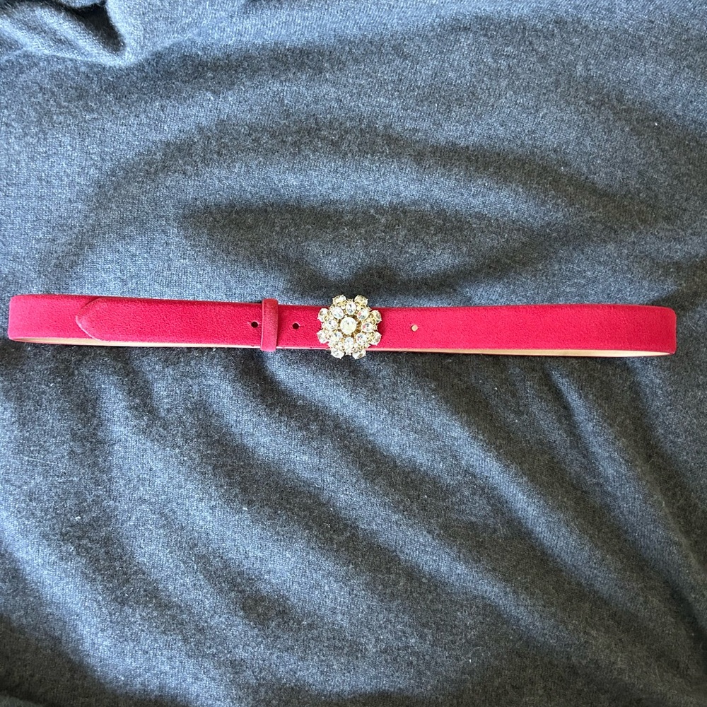 Talbots Red Genuine Leather Belt with Crystal Embellishment